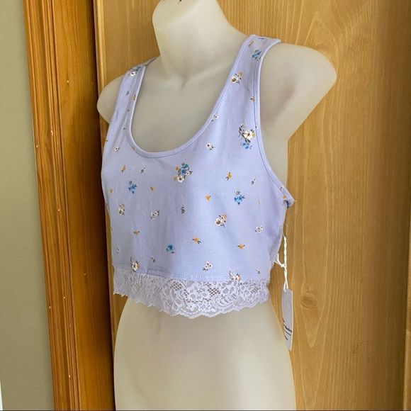Forever 21 • Purple Floral Lace Trimmed Racerback Crop - Picture 5 of 11